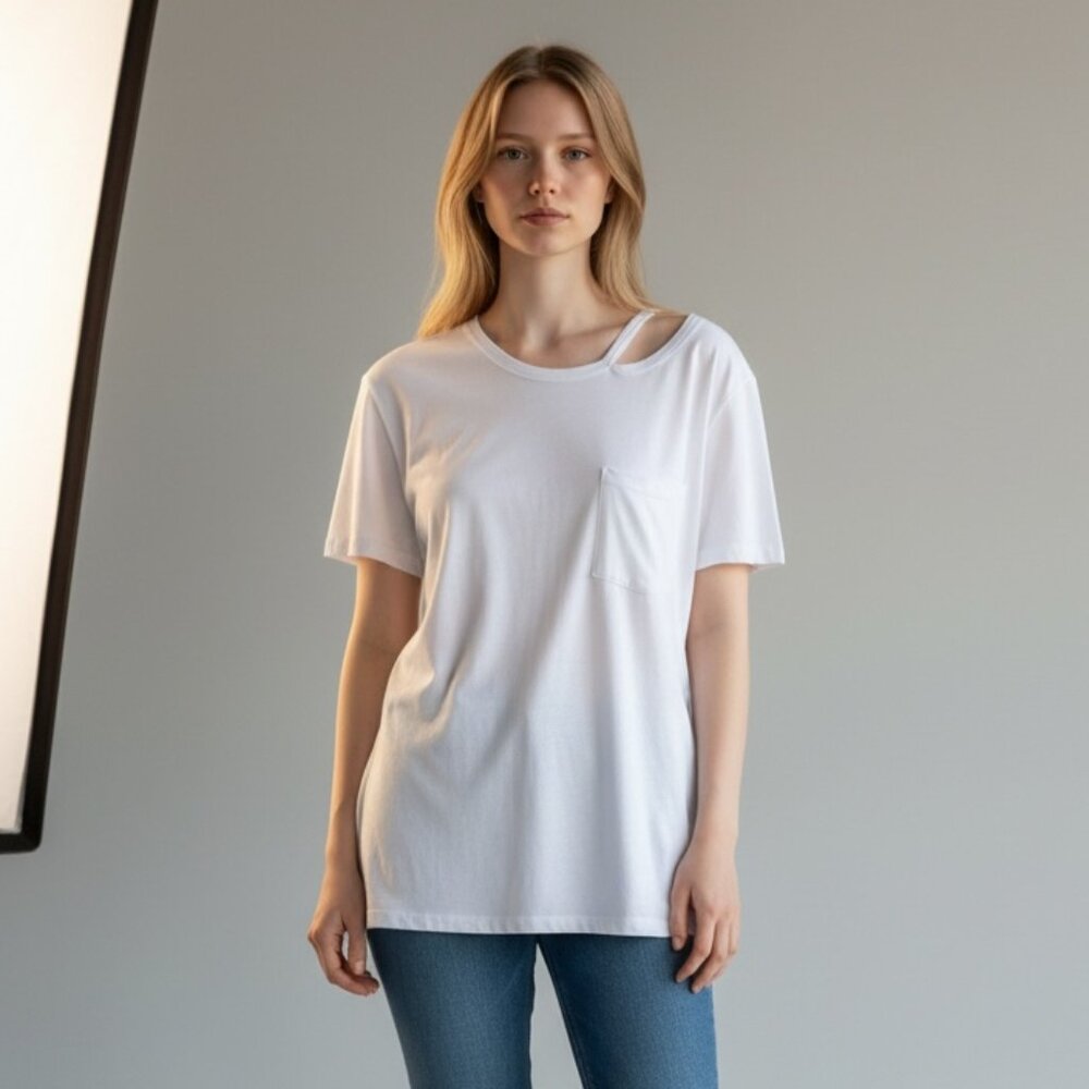 NWOT LNA Easy White Tee with Collar Detail